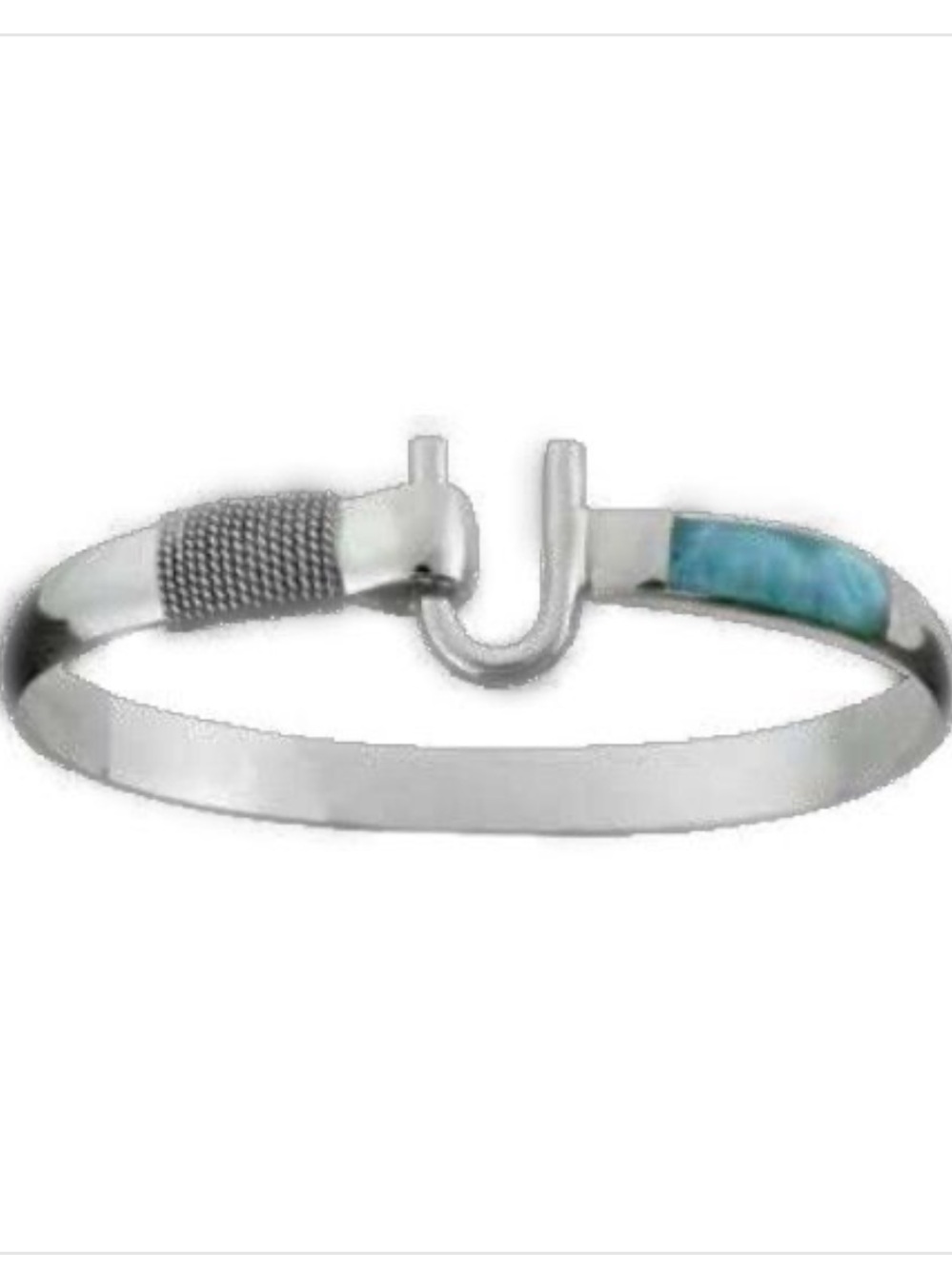 Vintage Silver Hook Bracelet with Turquoise-Blue Larimar Inlay